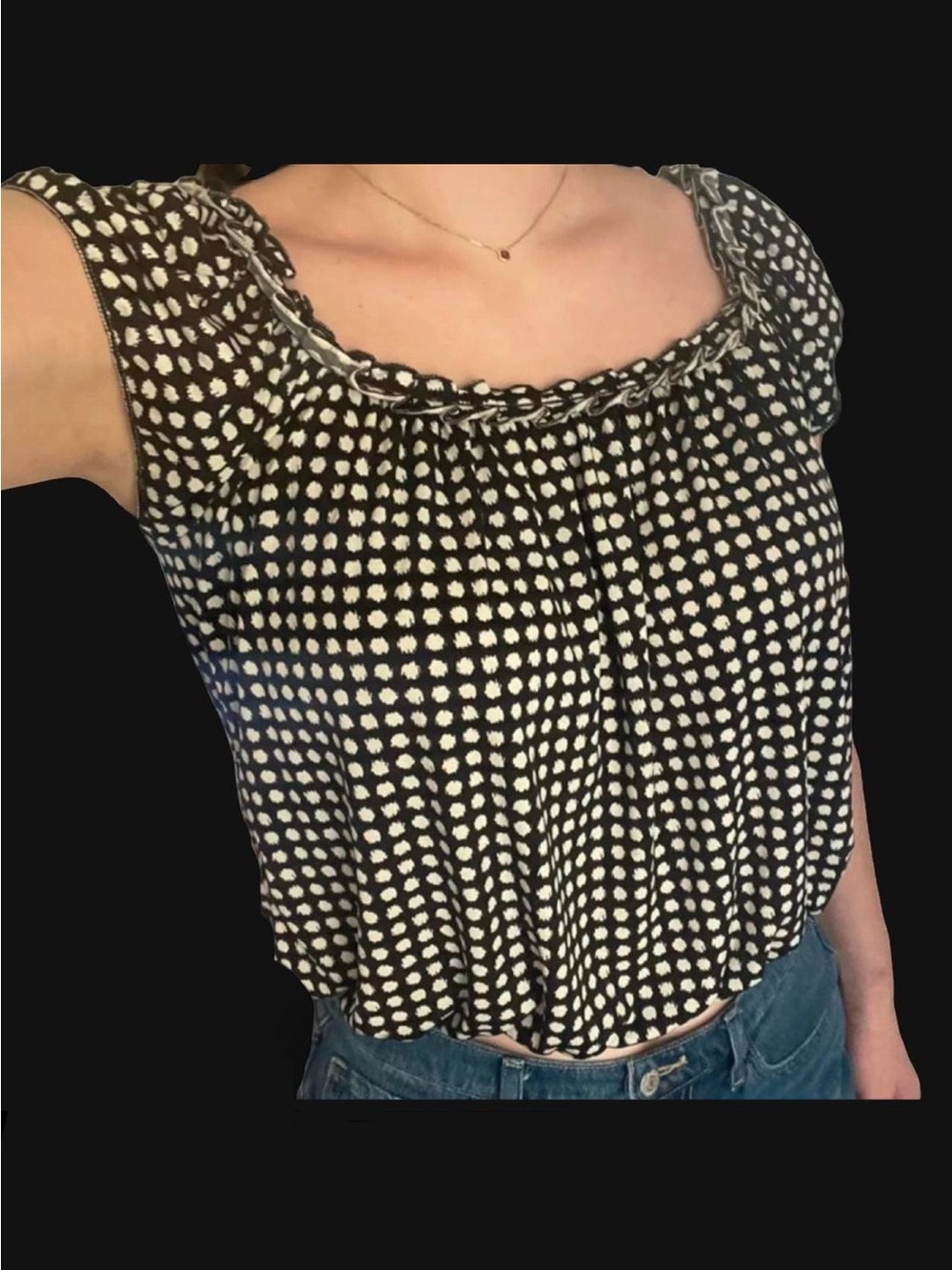 Max Studio Black and White Blob Polka Dot Ruffle Flutter Blouse Size Medium